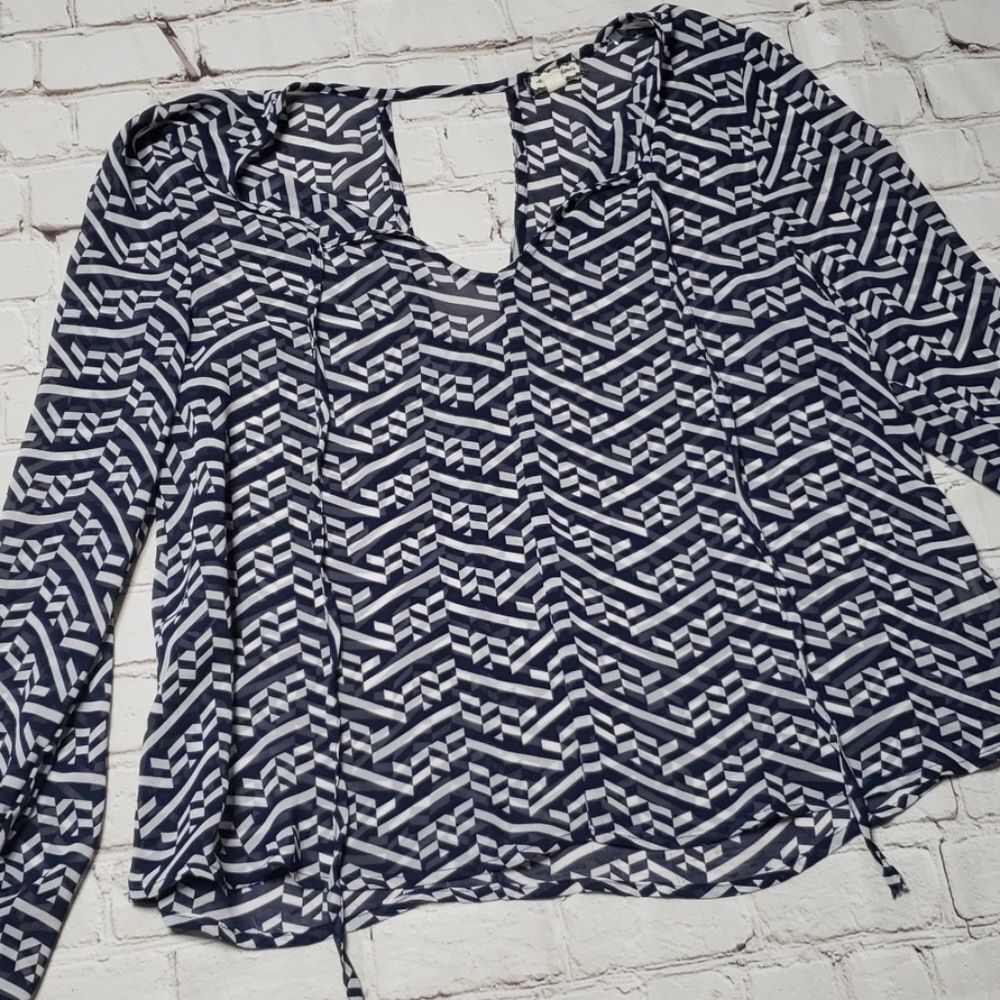 Eyeshadow Navy & White Printed Blouse